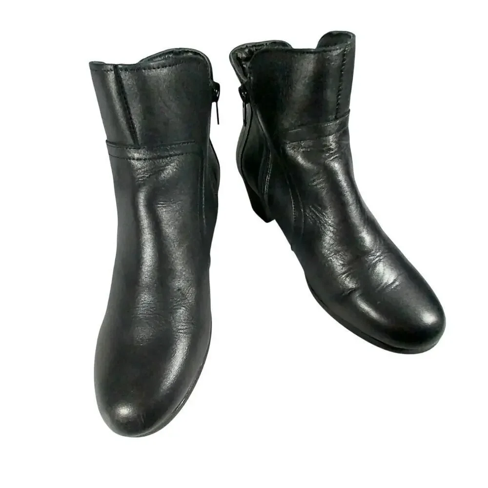 ABELLA! RONDA BLACK GENUINE LEATHER CHUNKY HEEL, RU BER SOLE ANKLE BOOTS!SZ 7.5M